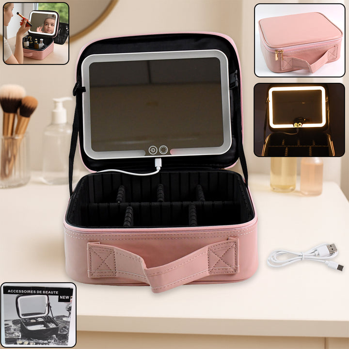 Pink Premium Led Light Makeup Organizer Box (1 Pc) - Trendex