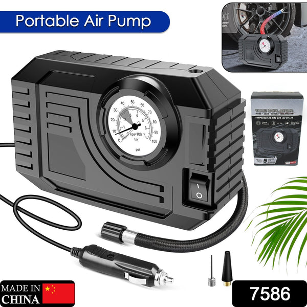 7586 Tire Inflator Portable Air Compressor 12v Small Air Pump For Car Tires Bicycle Balloons Cars Bike Bicycles And Other Inflatables With Led Light (12v) - Trendex
