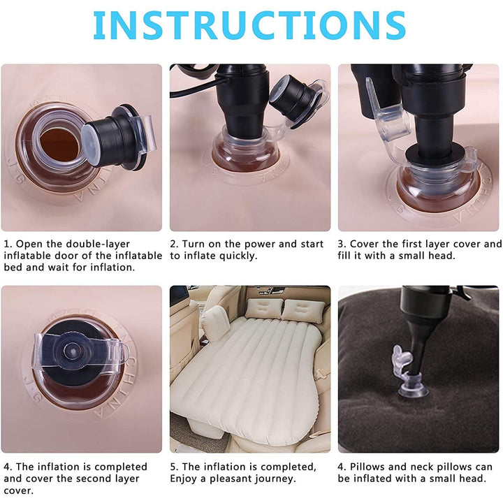 8043 Car Inflatable Bed With 2 Pillows   Air Pump (Portable) For Travel Camping Vacation  Polyester Inflatable Travel Car Bed Air Sofa With Two Inflatable Pillow And Air Pump For Car Back Seat Air Pump Random Colour - Trendex