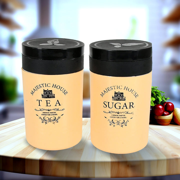 5640 Accurate Seal Tea Sugar Coffee Container Plastic Damru Shaped Tea Coffee Sugar Canisters Jar New Airtight Food Seal Containers For Salt Dry Fruit Grocery 2 Section (800 Ml Approx) - Trendex